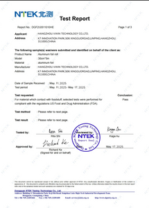  Certificate to Aluminum Foil 