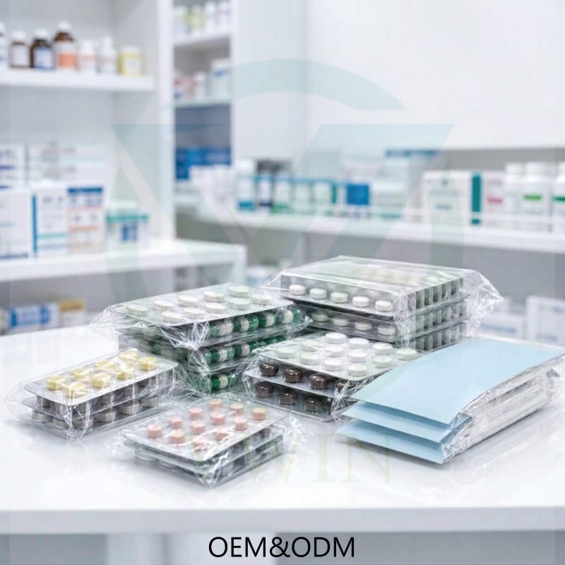 Pharma blister packaging samples with light proof high barrier PE AL laminated aluminum film