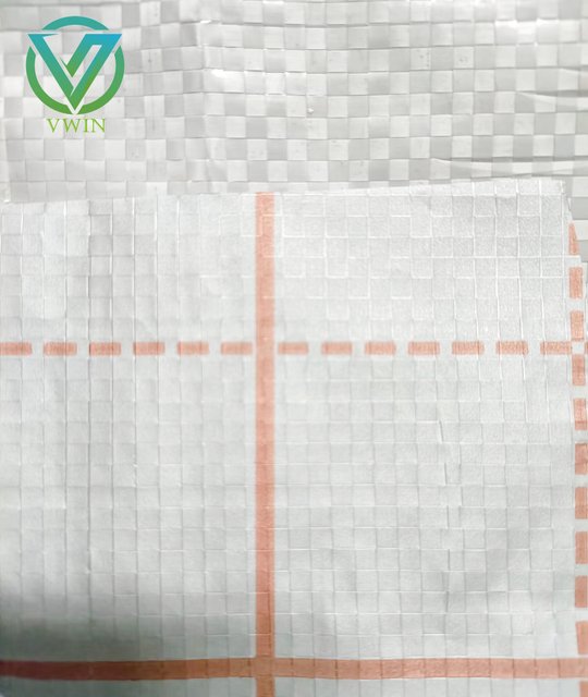 Main image of red grid printed waterproof PP-laminated woven fabric, grid reinforced substrate for building insulation underlayment