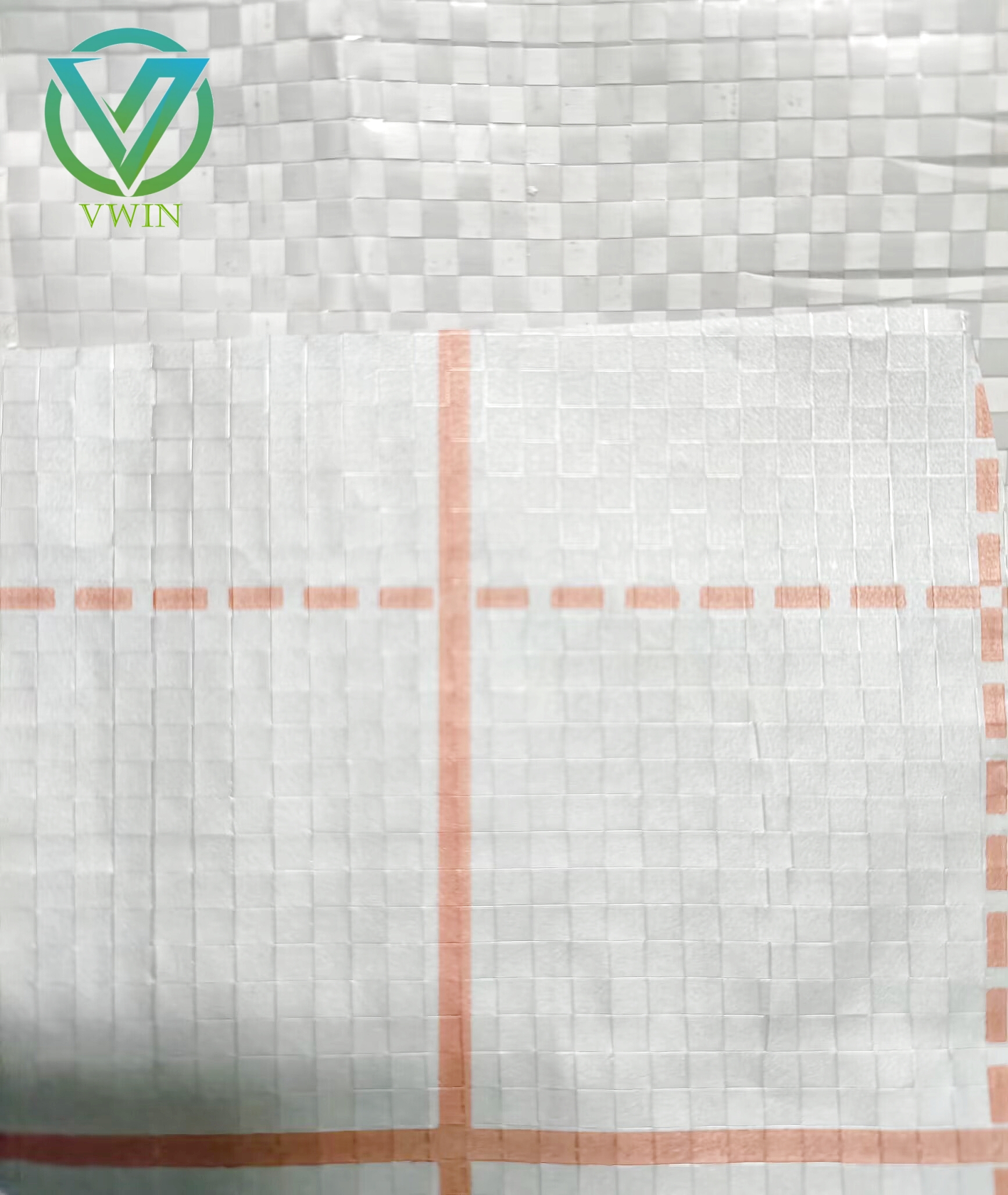 Main image of red grid printed waterproof PP-laminated woven fabric, grid reinforced substrate for building insulation underlayment