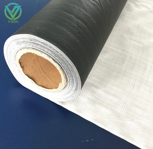 Main image of durable black & white PE-laminated woven fabric, black light-block & white reflective side for industrial packaging
