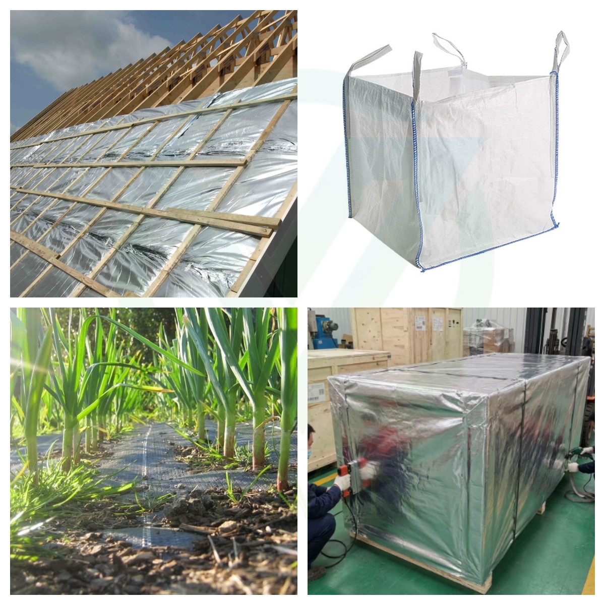 Application scenarios of aluminum foil woven cloth: roof insulation, bulk ton bag, farm weed barrier, large equipment moisture-proof wrapping