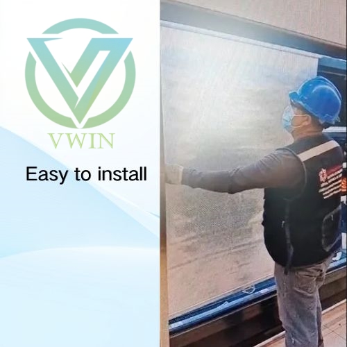 Worker Wearing Helmet Installing VWIN Night Blind on Supermarket Freezer, Modular Installation Process Demonstration