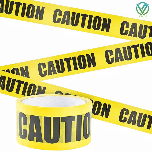 Main shot of yellow caution warning tape for buried gas pipeline, bold black CAUTION print, buried underground to prevent gas pipe damage during excavation