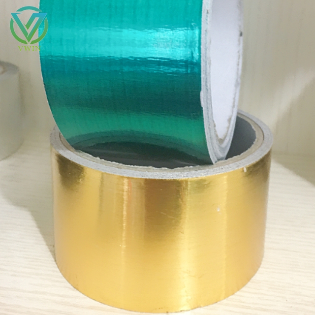 Main shot of high temperature resistant gold colored aluminum foil tape, shielding wrapping tape for wire harness thermal protection
