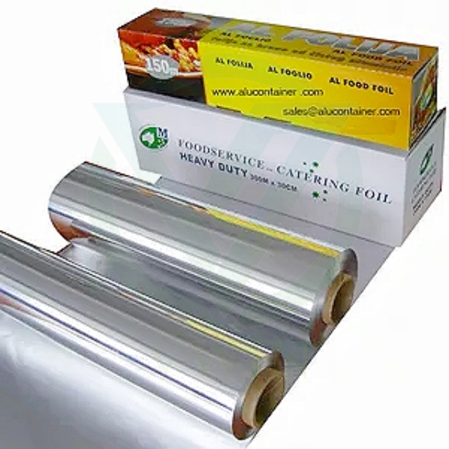 Custom Printed Food Grade Tin Foil Roll Using Yellow Box Packaging for Household Kitchen Use