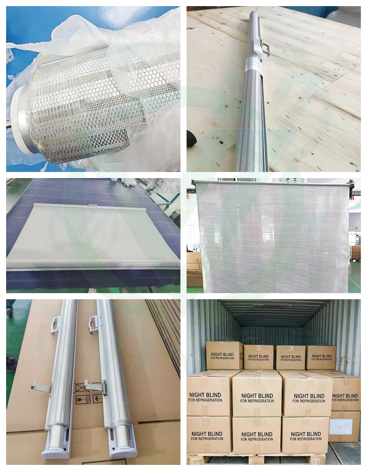 Production process of cooler night blinds: materials, assembly, and shipping.