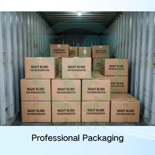 Neatly Stacked "NIGHT BLIND FOR REFRIGERATION" Cartons in 40HQ Container, Professional Protection Ensures Transportation
