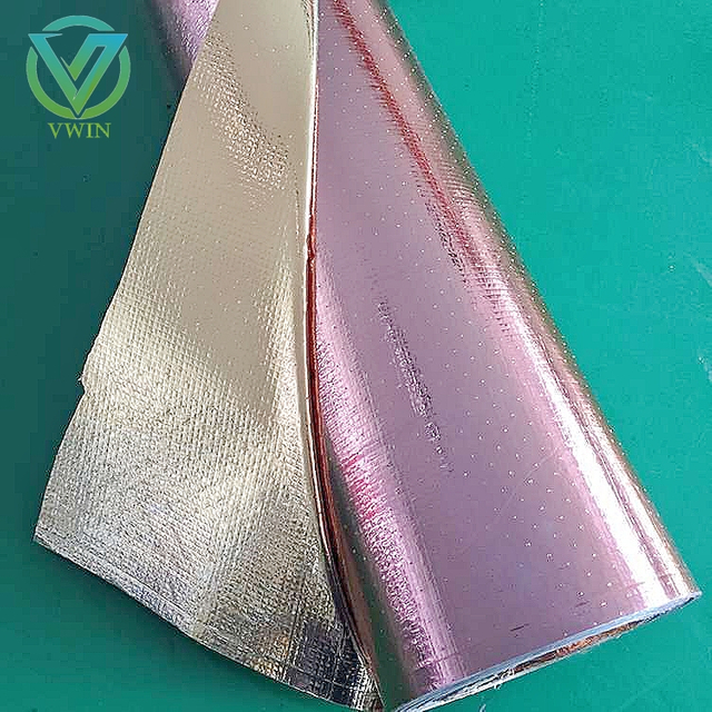 Main image of perforated antiglare aluminized film laminated woven fabric, soft light diffusion breathable radiant barrier roll for building energy-saving thermal insulation