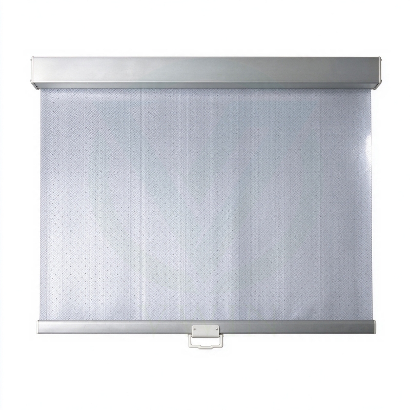Perforated aluminum foil woven night curtain for upright refrigerated display case, energy saving