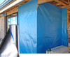 Blue woven foil fully laid under floor joists, block ground moisture & reflect heat