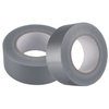 Two stacked silver grey cloth duct tape rolls on white background, thick tear-resistant for factory wide-area duct construction