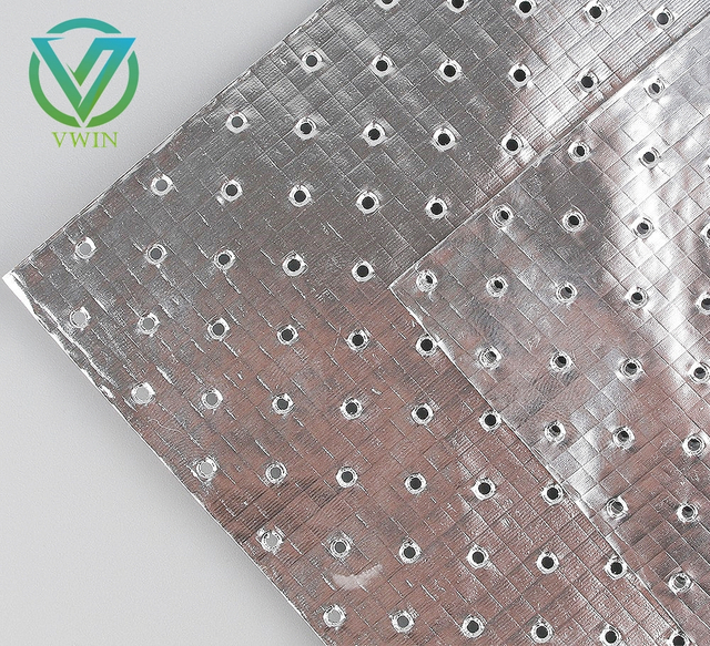 Perforated breathable foil woven fabric, vent attic moisture and reflect solar radiant heat to cut cooling energy loss