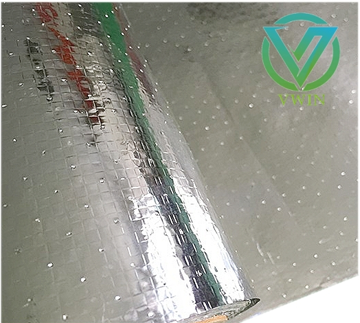 Main image of double sided aluminum coated micro perforated woven fabric, dual radiant heat barrier with micro vent holes for building wall & roof thermal insulation