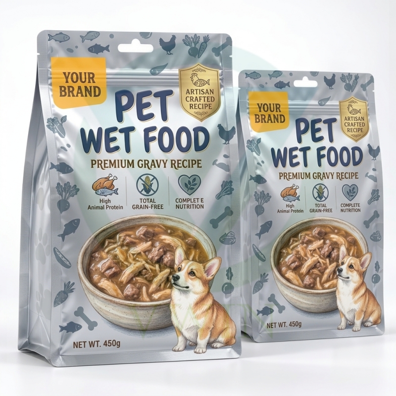 Stand-up gravy resistant PE composite aluminum foil pouch for pet wet food packaging