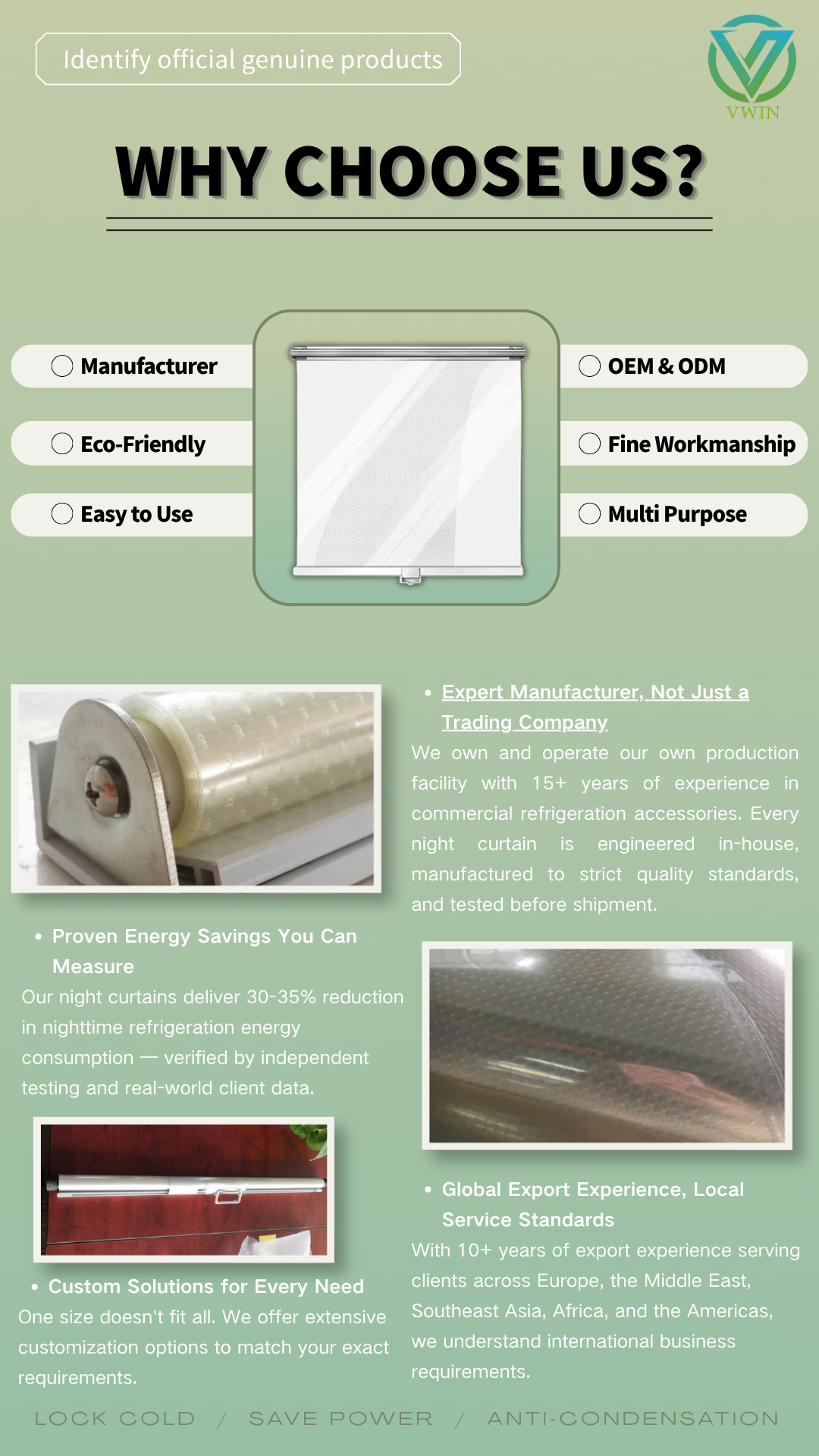 Why choose us infographic for refrigeration night curtain manufacturer
