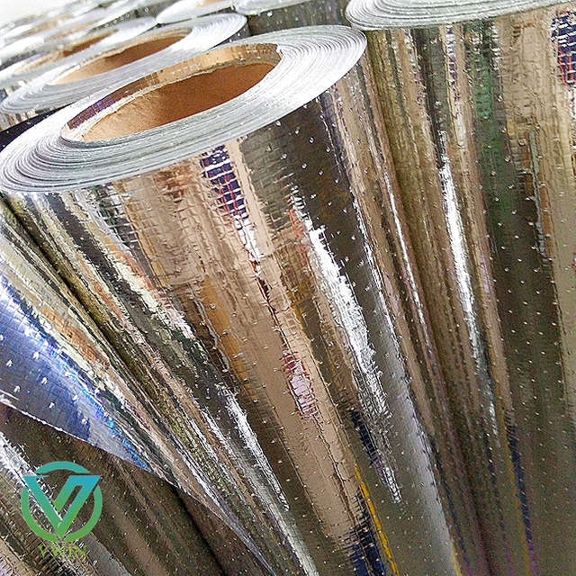 Main image of punctured MPET film laminated woven fabric, micro-hole moisture vent thermal reflective roll for multi-layer thermal blanket outer facing