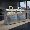 Silver thermal MPET laminated non-woven takeaway bags with handle on table