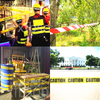 On-site municipal gas construction photo, yellow caution tape barricades hazardous zone to warn pedestrians away from buried gas pipes