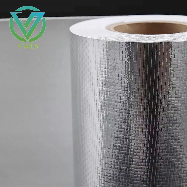 Main image of aluminum foil laminated woven fabric, heat reflective vapor barrier roll used as outer facing for HVAC duct thermal insulation