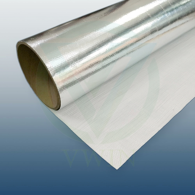 3D texture close-up of aluminum foil laminated fiberglass cloth roll for automotive soundproof insulation