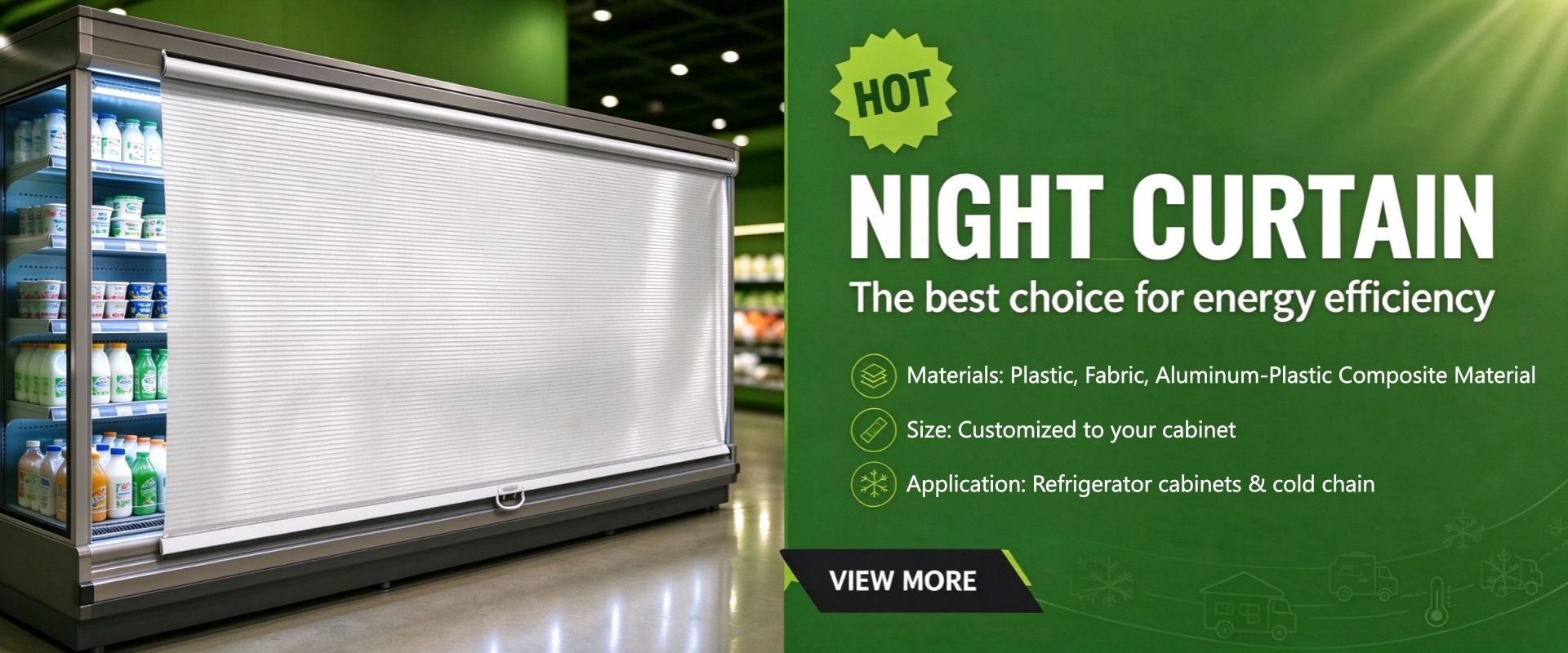 Energy-saving and eco-friendly night curtain designed specifically for open refrigerated display cases