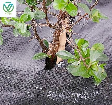 Main image of durable black PP woven weed barrier mat, garden seedling mulch, breathable weed suppression farm ground cover