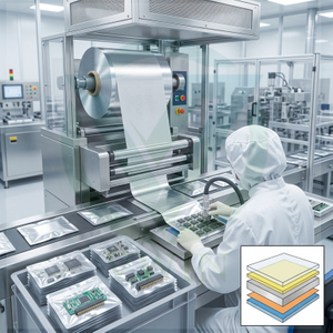 Clean workshop production of anti‑static PET composite aluminum foil PE film for electronic component vacuum packaging