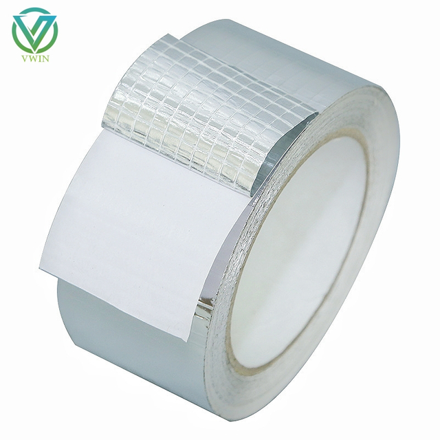 Main shot of single sided grid aluminum foil tape with release paper, fiberglass reinforced tape for pipe soundproof wrapping & vapor sealing