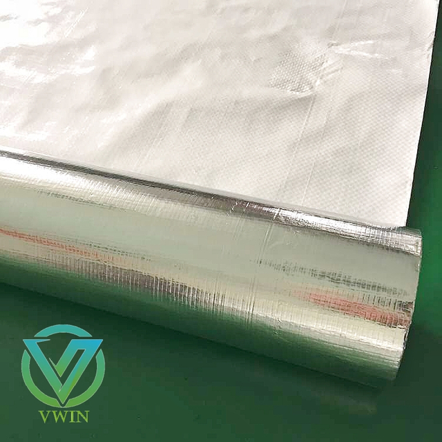 Main image of aluminized-film-coated woven fabric, heat-reflective vapor barrier substrate for internal wall insulation facings